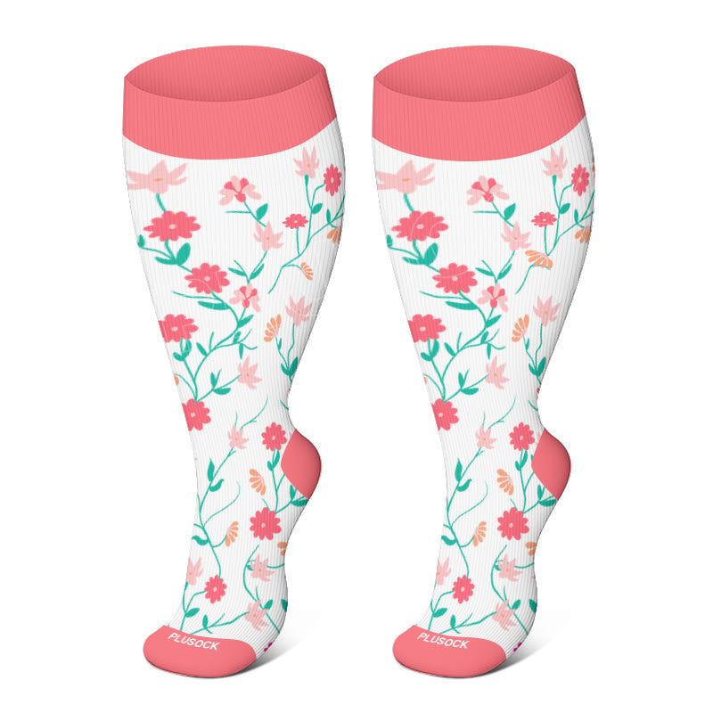 Plus Size Spring Flowers Compression Socks(3 Pairs)