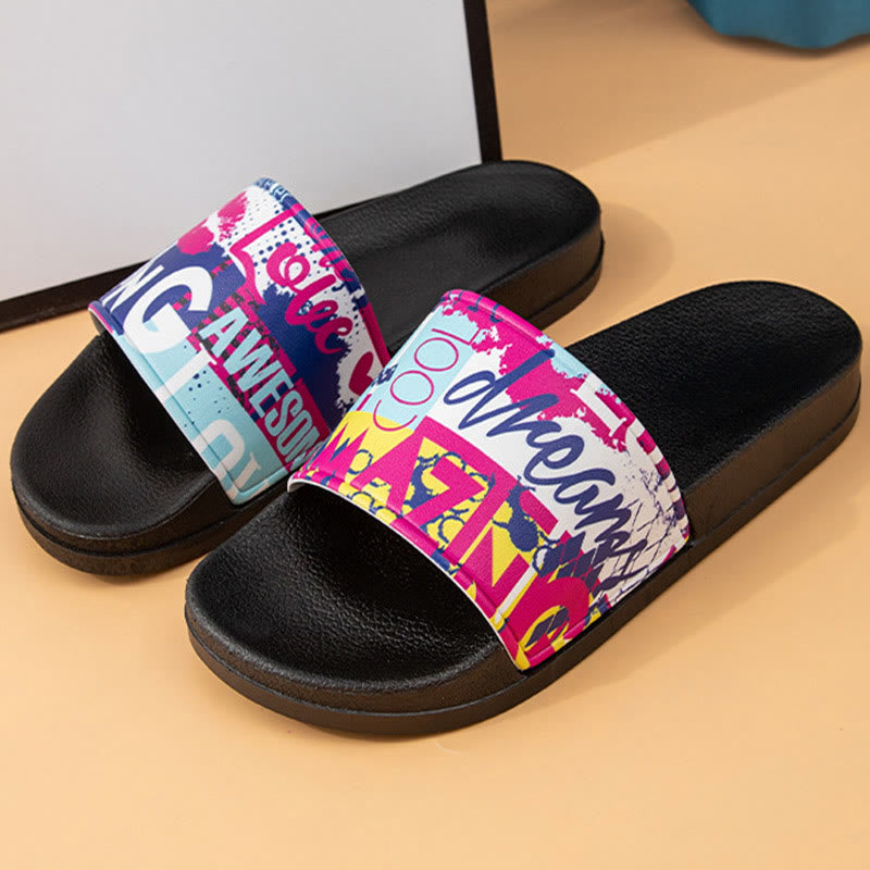 Plus Size Graffiti Slides(2 Pairs)