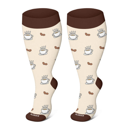 Plus Size Coffee Series Compression Socks(3 Pairs)