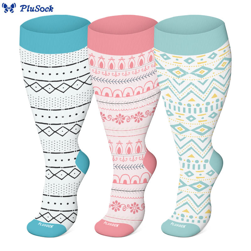 Plus Size Argyle Bohemian Style Compression Socks