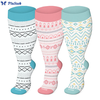 Plus Size Argyle Bohemian Style Compression Socks