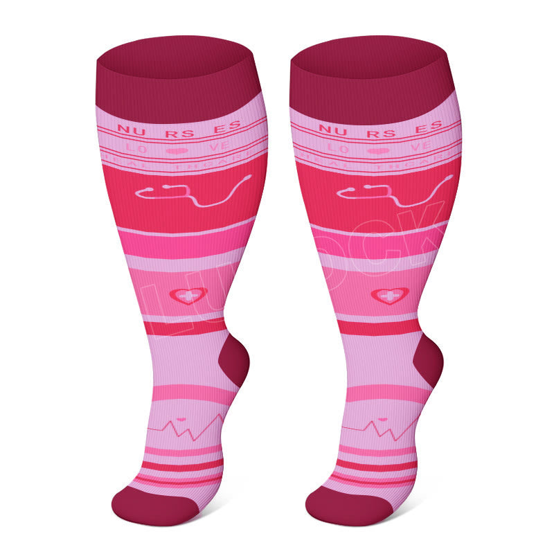 2XL-4XL Plus Size Black Pink Compression Socks