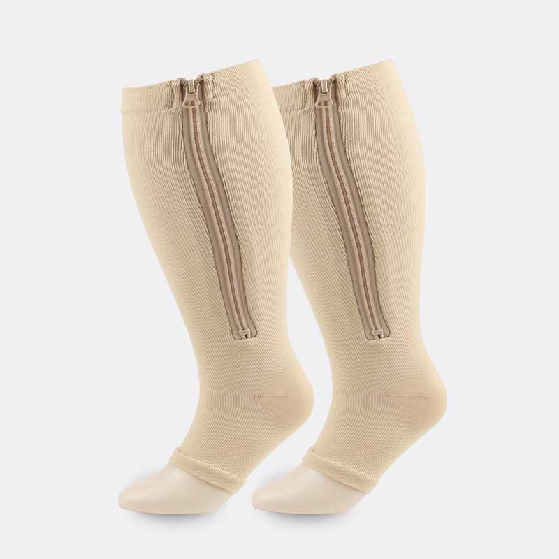 Plus Size Zipper Open Toe Compression Socks(2 Pairs)