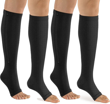 Plus Size Zipper Open Toe Compression Socks(2 Pairs)