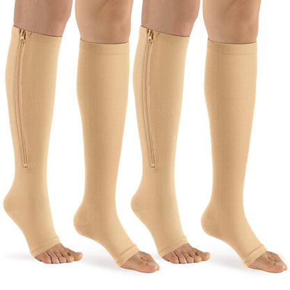 Plus Size Zipper Open Toe Compression Socks(2 Pairs)