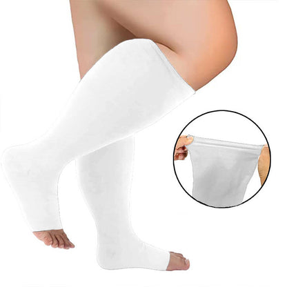 Plus Size Solid Color Open Toe Compression Socks(3 Pairs)