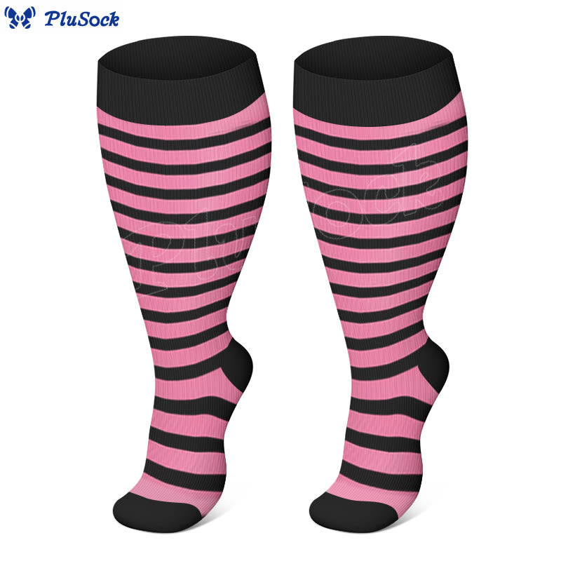 Plus Size Pink Blue Yellow Strieps Compression Socks(3 Pairs)