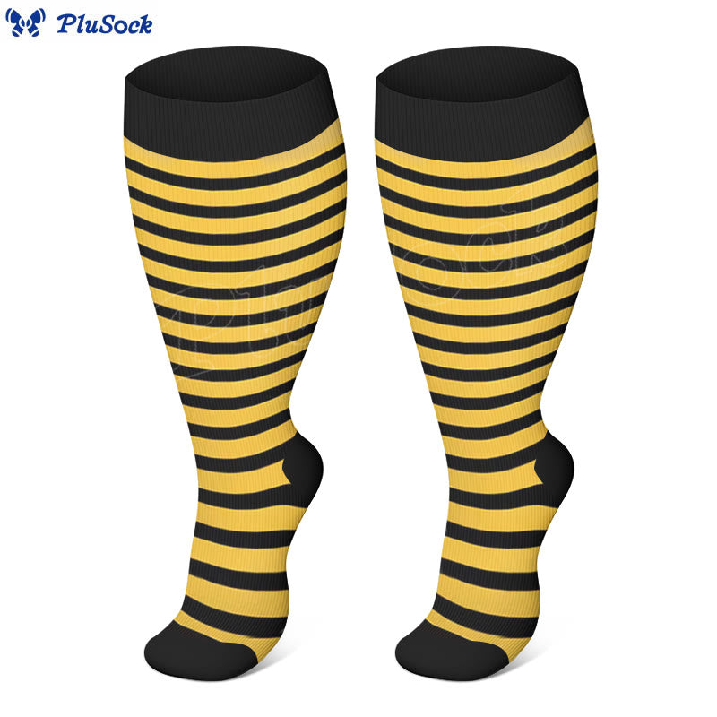 Plus Size Pink Blue Yellow Strieps Compression Socks(3 Pairs)