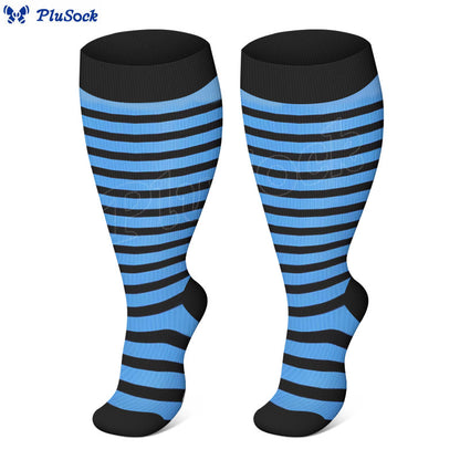 Plus Size Pink Blue Yellow Strieps Compression Socks