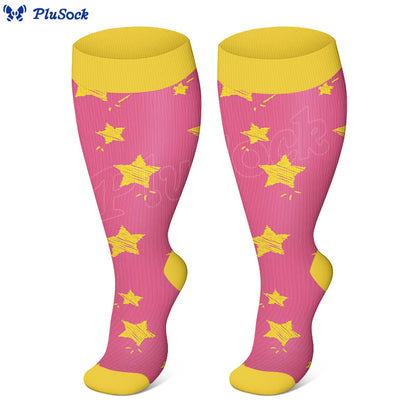 Plus Size Star Heart Strieps Compression Socks(3 Pairs)