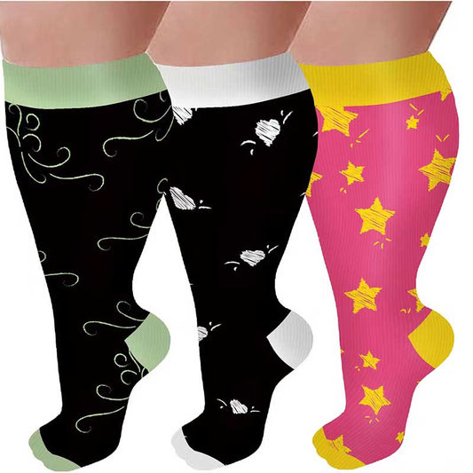 Plus Size Star Heart Strieps Compression Socks