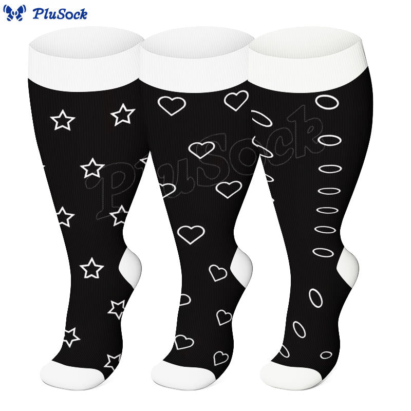 Plus Size Star Heart Compression Socks(3 Pairs)