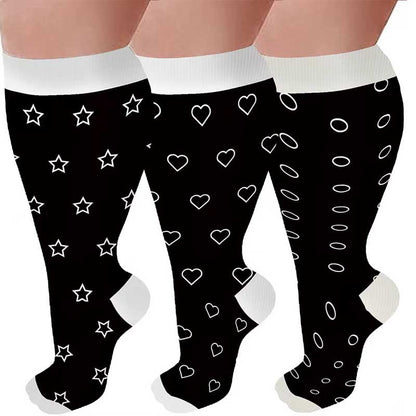 Plus Size Star Heart Compression Socks(3 Pairs)