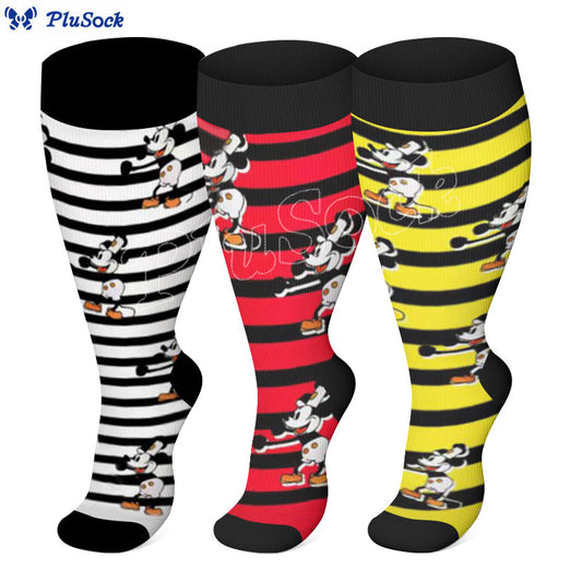 Plus Size Striped Mickey Compression Socks(3 Pairs)