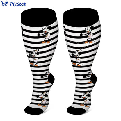 Plus Size Striped Mickey Compression Socks(3 Pairs)