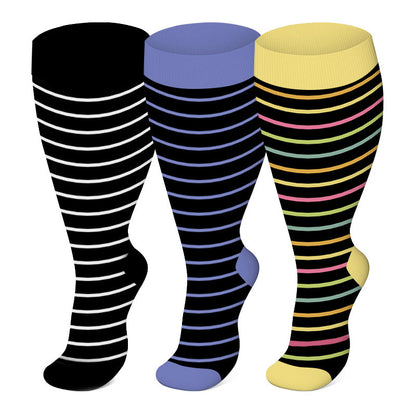 Plus Size Colorful Striped Compression Socks(3 Pairs)