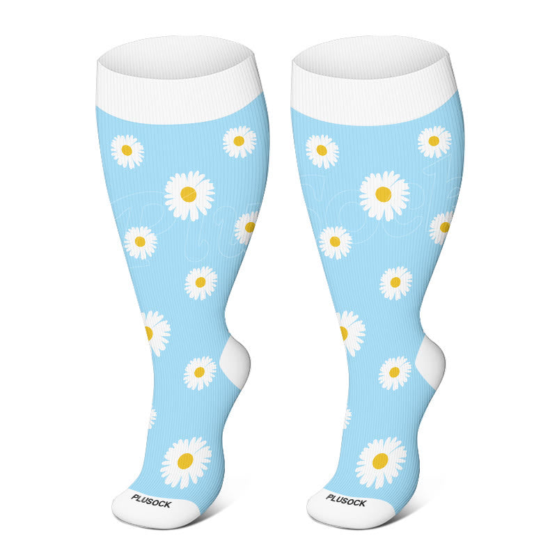 Plus Size Sunflower Rose Daisy Compression Socks(3 Pairs)