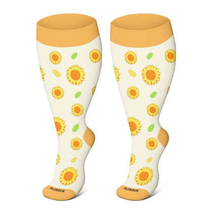 Plus Size Sunflower Rose Daisy Compression Socks(3 Pairs)