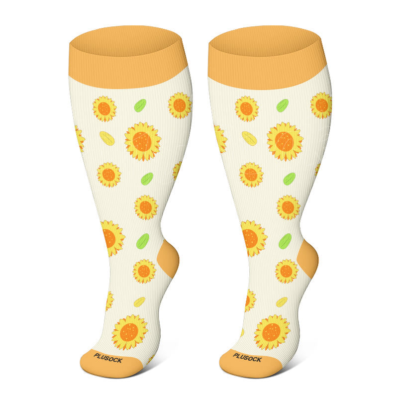 Plus Size Sunflower Rose Daisy Compression Socks