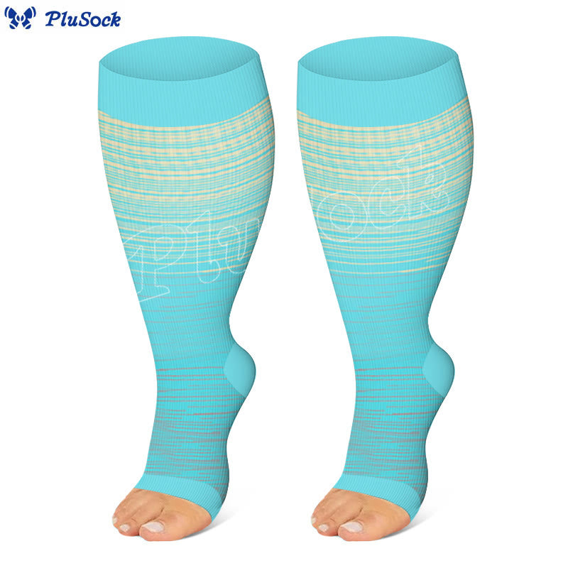 Plus Size Color Stripes Open Toe Compression Socks(3 Pairs)