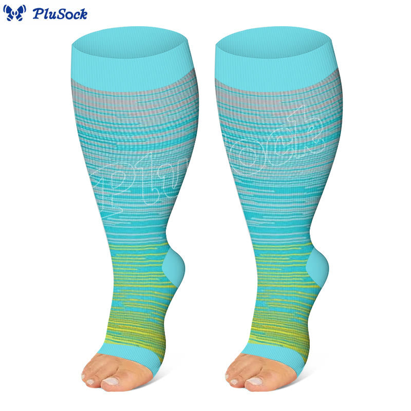 Plus Size Color Stripes Open Toe Compression Socks(3 Pairs)