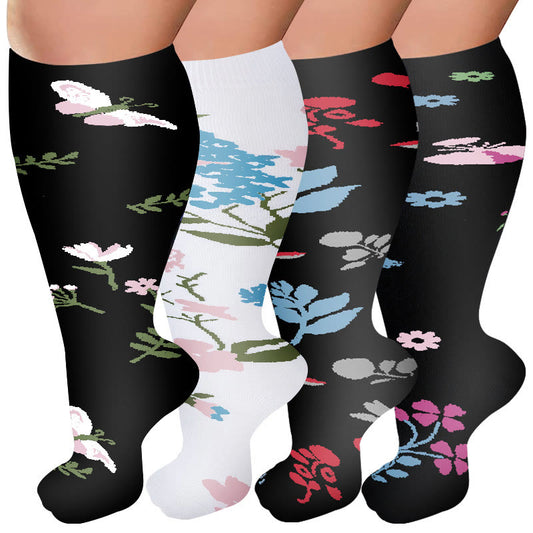 Plus Size Flower Butterfly Compression Socks(4 Pairs)