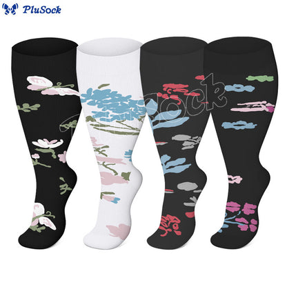 Plus Size Flower Butterfly Compression Socks(4 Pairs)