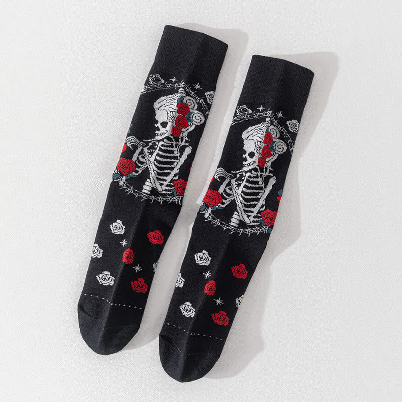 Plus Size Fashion Skull Crew Socks(3 Pairs)