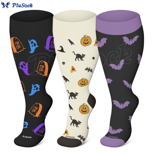 Plus Size Ghost Pumpkin Bat Compression Socks