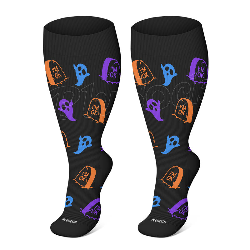 Plus Size Ghost Pumpkin Bat Compression Socks(3 Pairs)