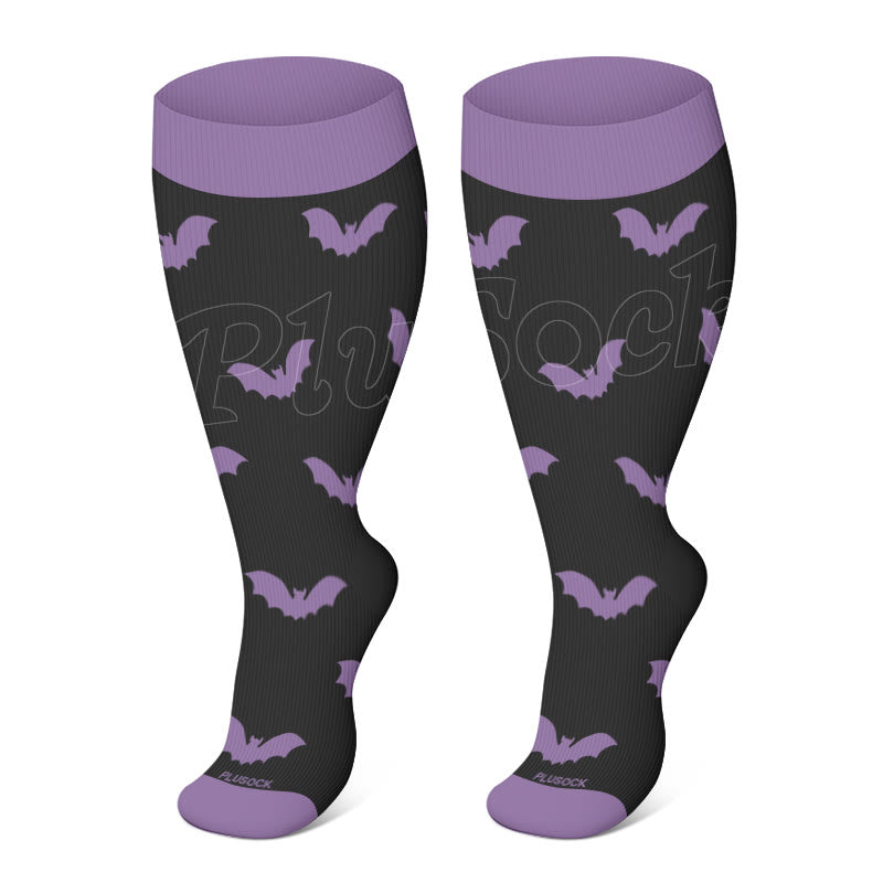 Plus Size Ghost Pumpkin Bat Compression Socks(3 Pairs)