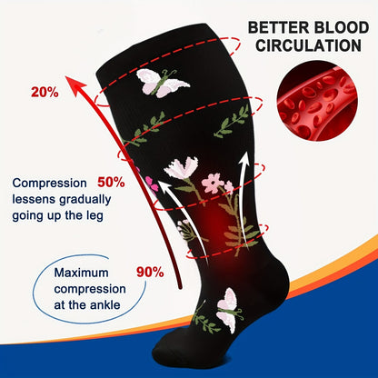 Plus Size Flower Butterfly Compression Socks(4 Pairs)