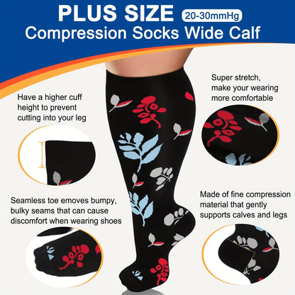 Plus Size Flower Butterfly Compression Socks(4 Pairs)