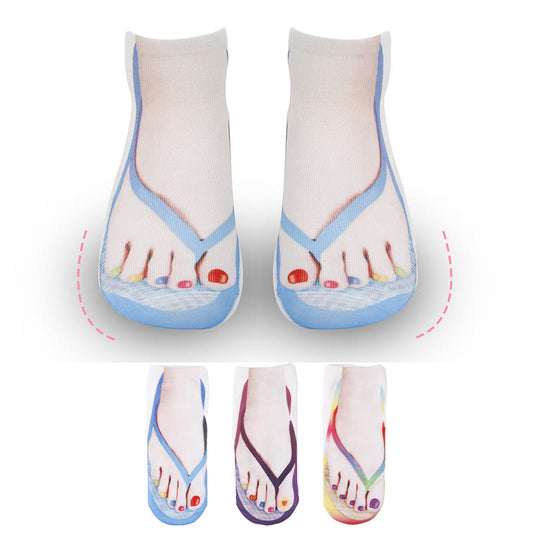 Plus Size 3D Flip Flops Ankle Socks(3 Pairs)