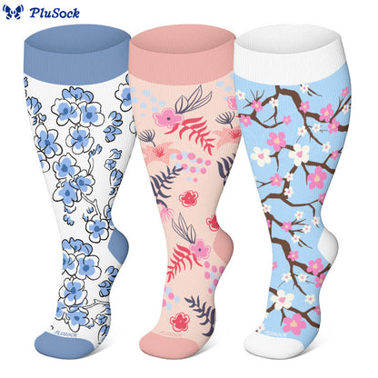 Plus Size Flower Series Compression Socks(3 Pairs)