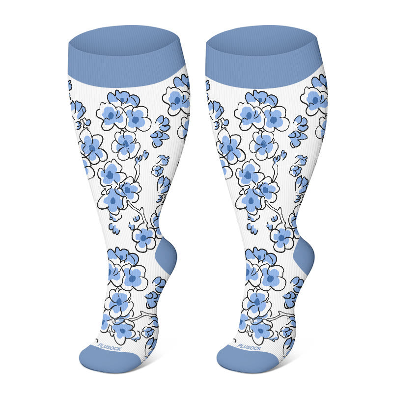 Plus Size Flower Series Compression Socks(3 Pairs)