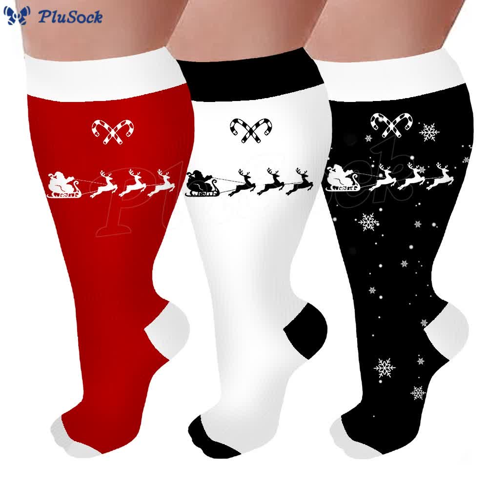 Plus Size Candy Cane Elk Compression Socks