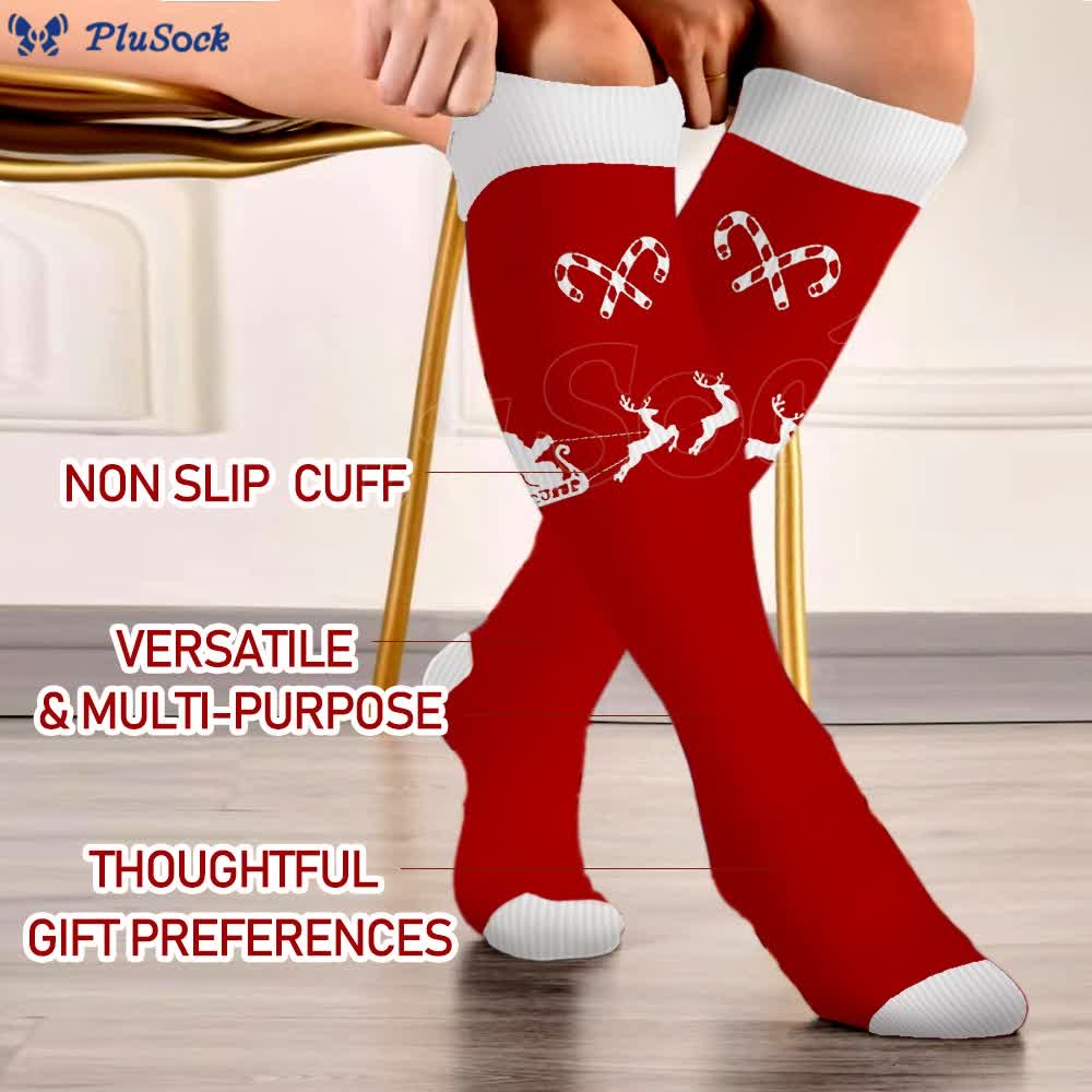 Plus Size Candy Cane Elk Compression Socks