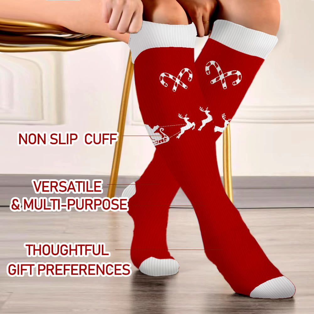 Plus Size Candy Cane Elk Compression Socks