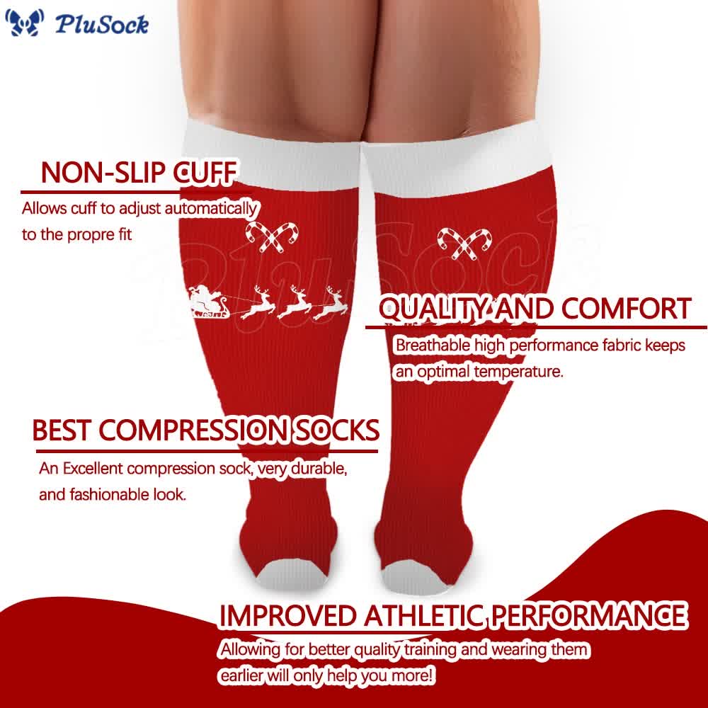 Plus Size Candy Cane Elk Compression Socks