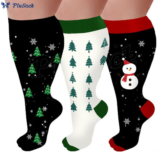 Plus Size Christmas Tree Snowman Compression Socks