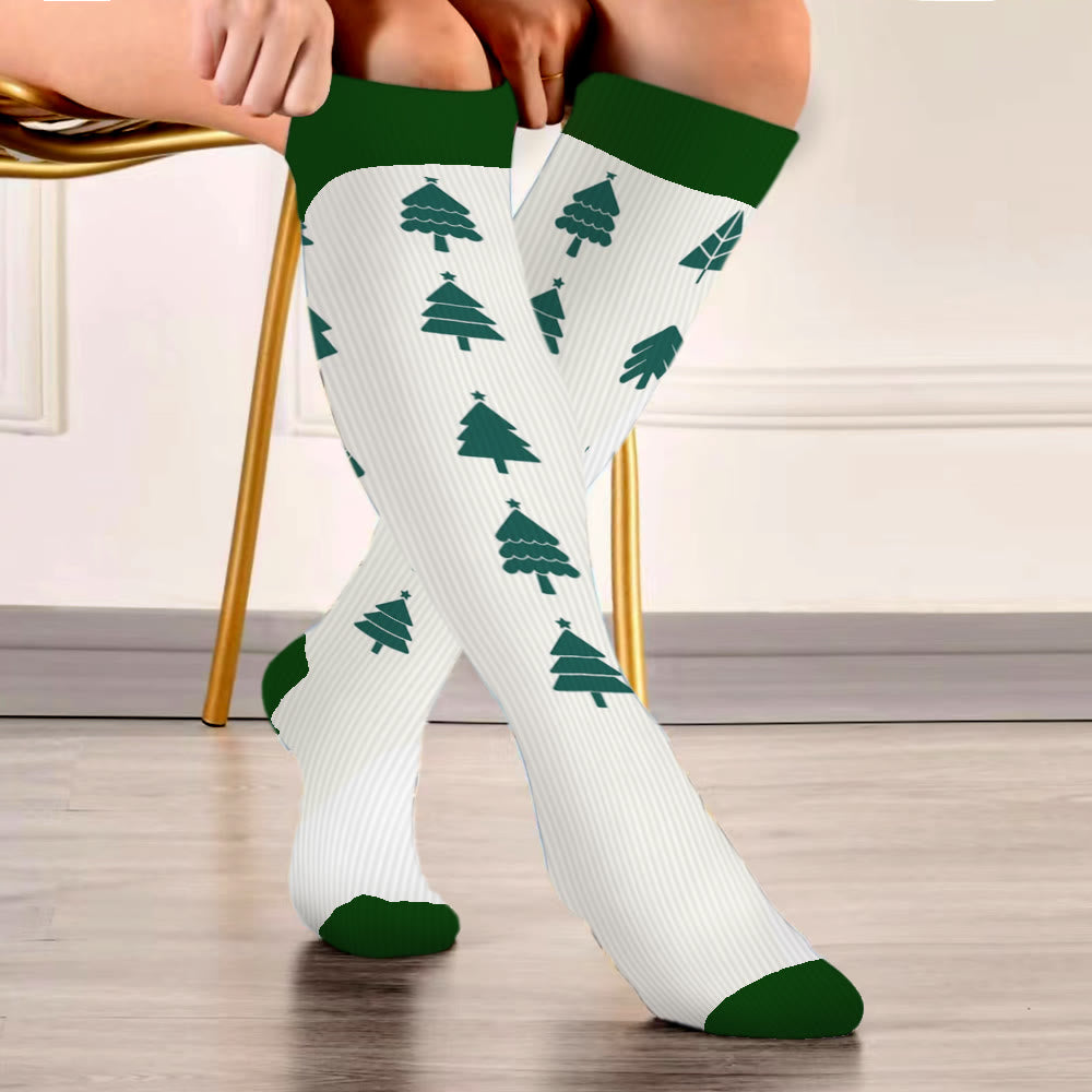 Plus Size Christmas Tree Snowman Compression Socks