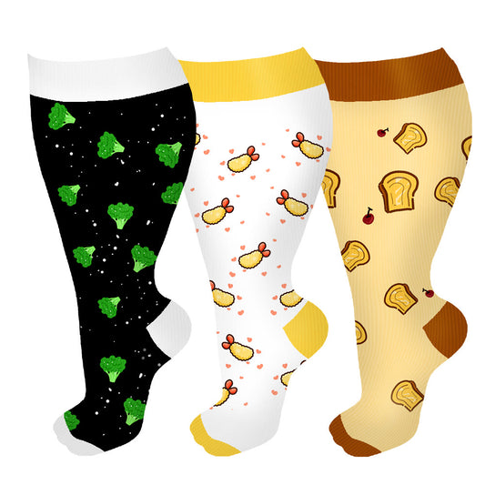 Plus Size Broccoli Bread Compression Socks(3 Pairs)