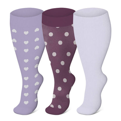 Plus Size Purple Heart Dot Compression Socks(3 Pairs)