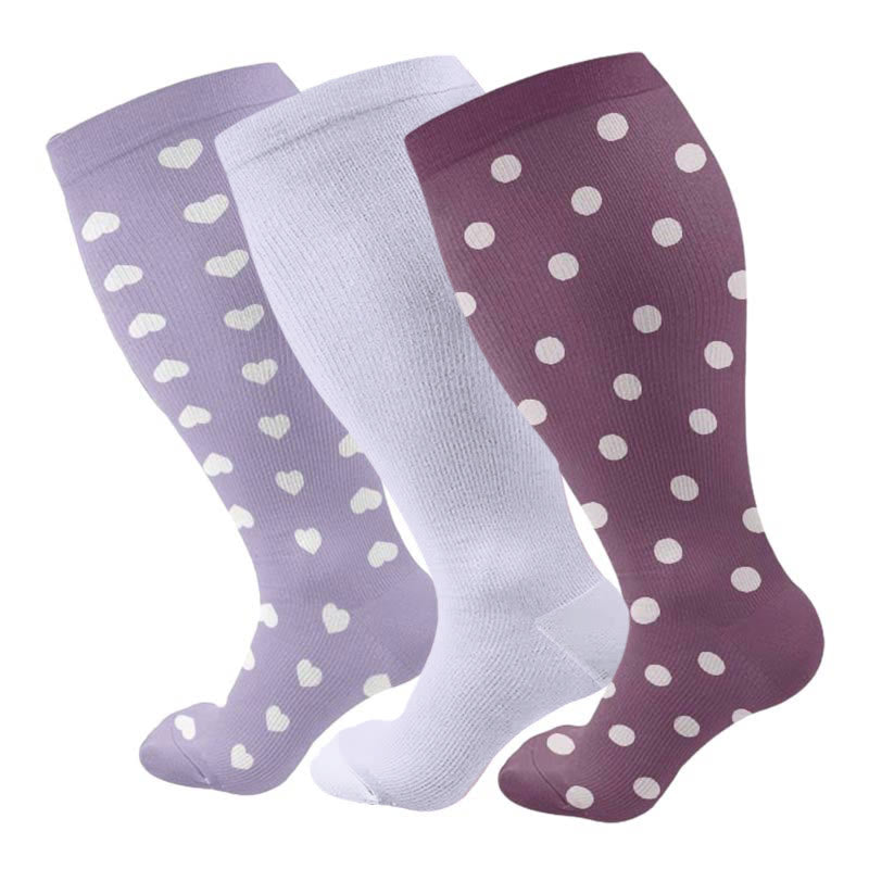 Plus Size Purple Heart Dot Compression Socks