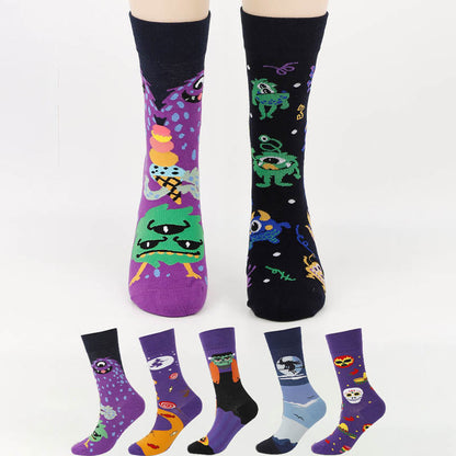 Plus Size Unique Patterned Crew Socks(5 Pairs)