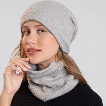 Solid Color Simple Knit Beanie Scarf 2 In 1 Set