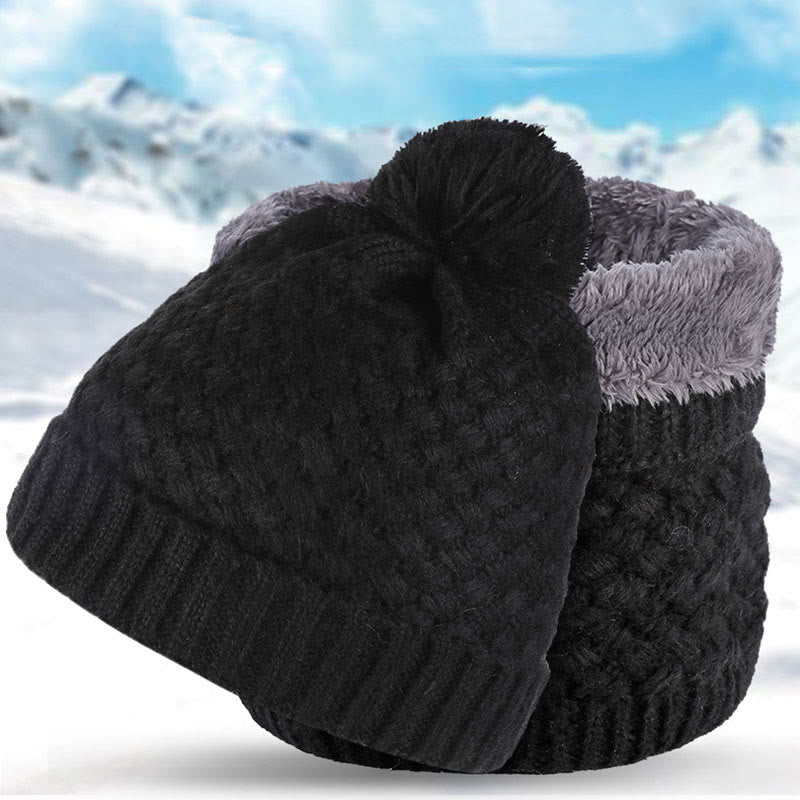 Winter Fleece Knitwear Beanie Scarf 2 In 1 Set