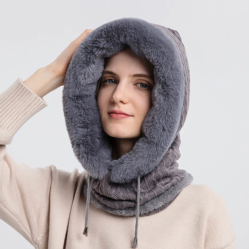 Solid Color Cold Protection Hooded Scarf