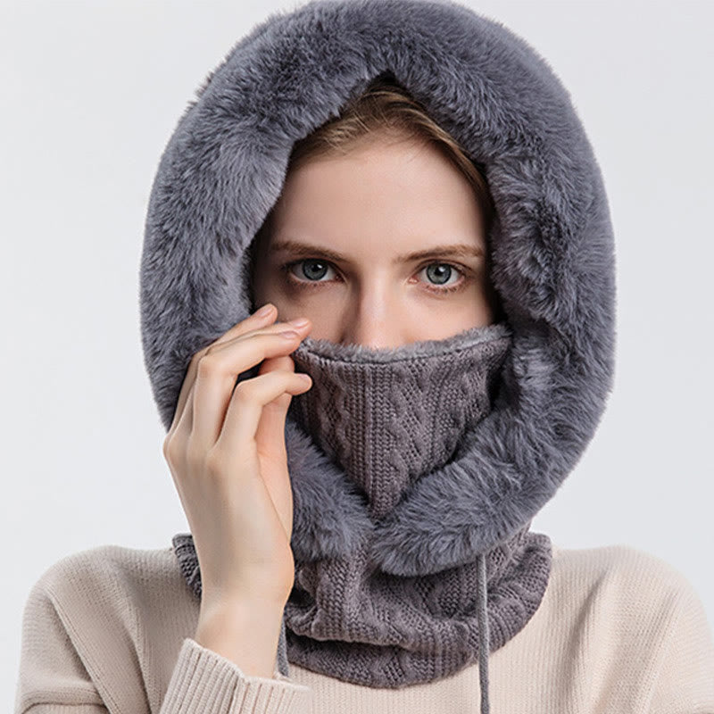 Solid Color Cold Protection Hooded Scarf